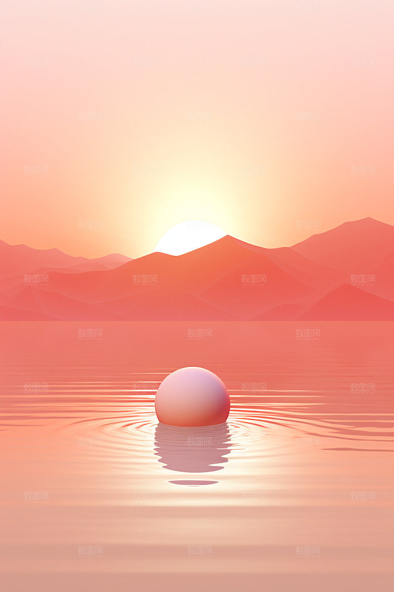 落日晚霞夕阳插画