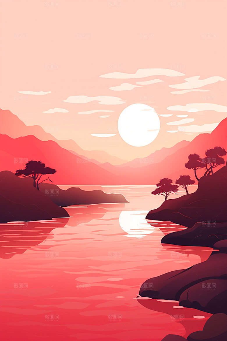 落日高清渐变插画