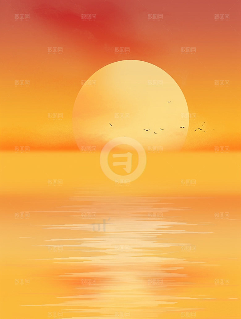 落日夕阳高清插画