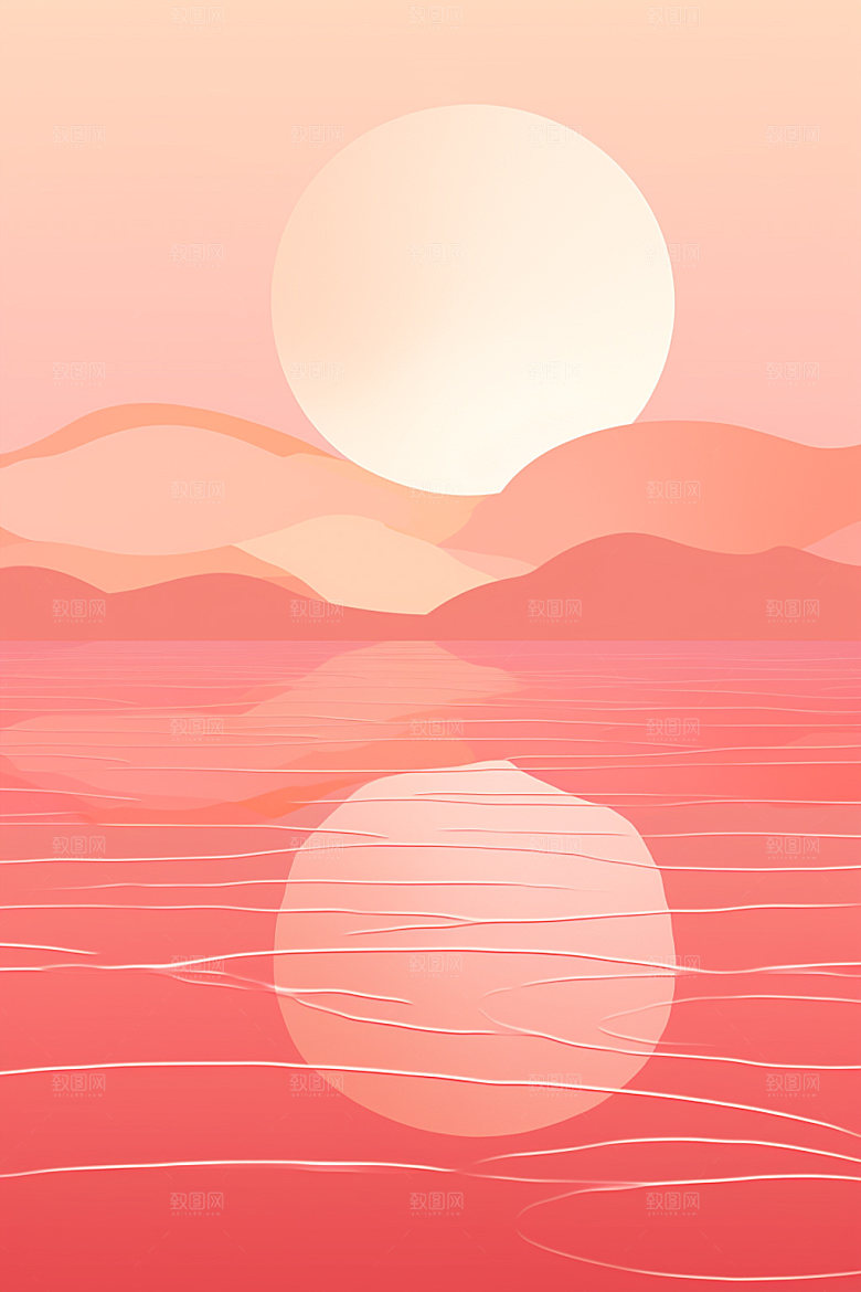落日夕阳重阳节插画