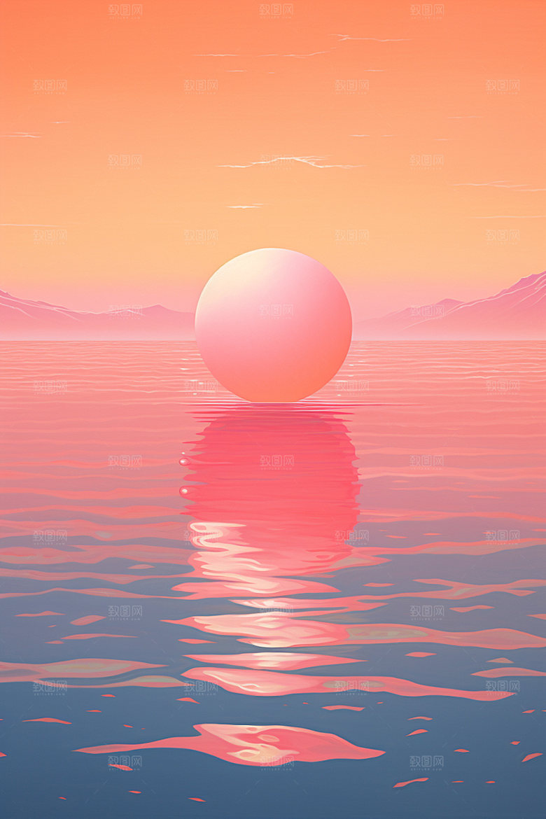 落日余晖重阳节插画