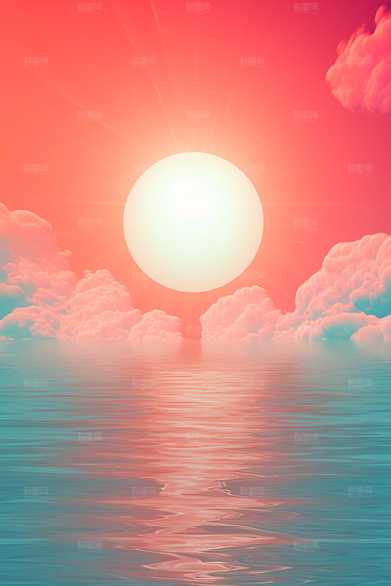 落日夕阳重阳节插画