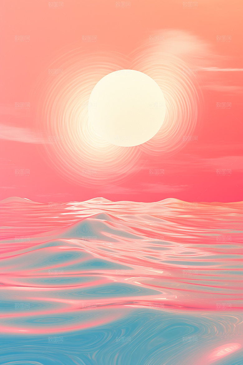 落日余晖暖色调插画