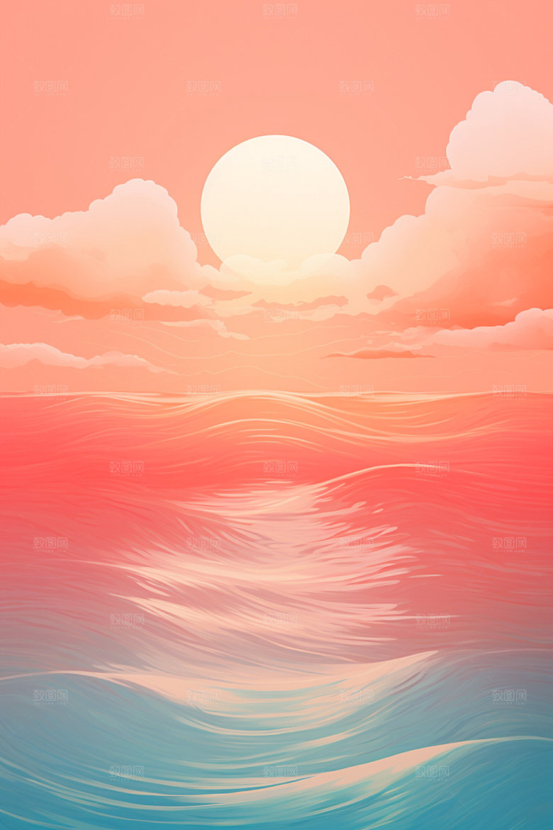 落日高清晚霞插画
