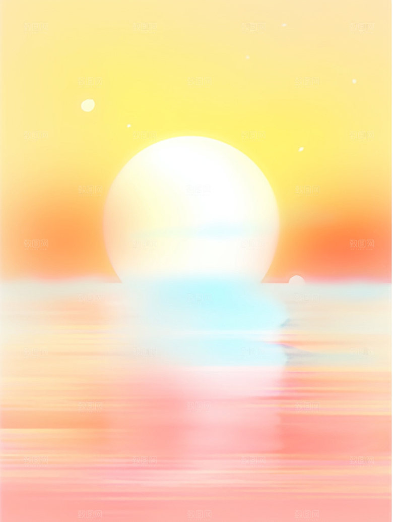 落日重阳节暖色调插画