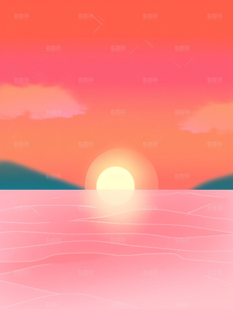 落日自然重阳节插画