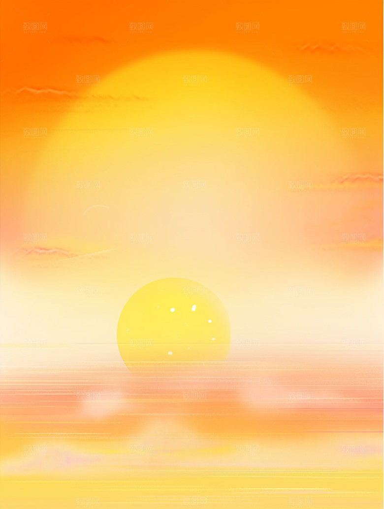 落日自然暮年插画