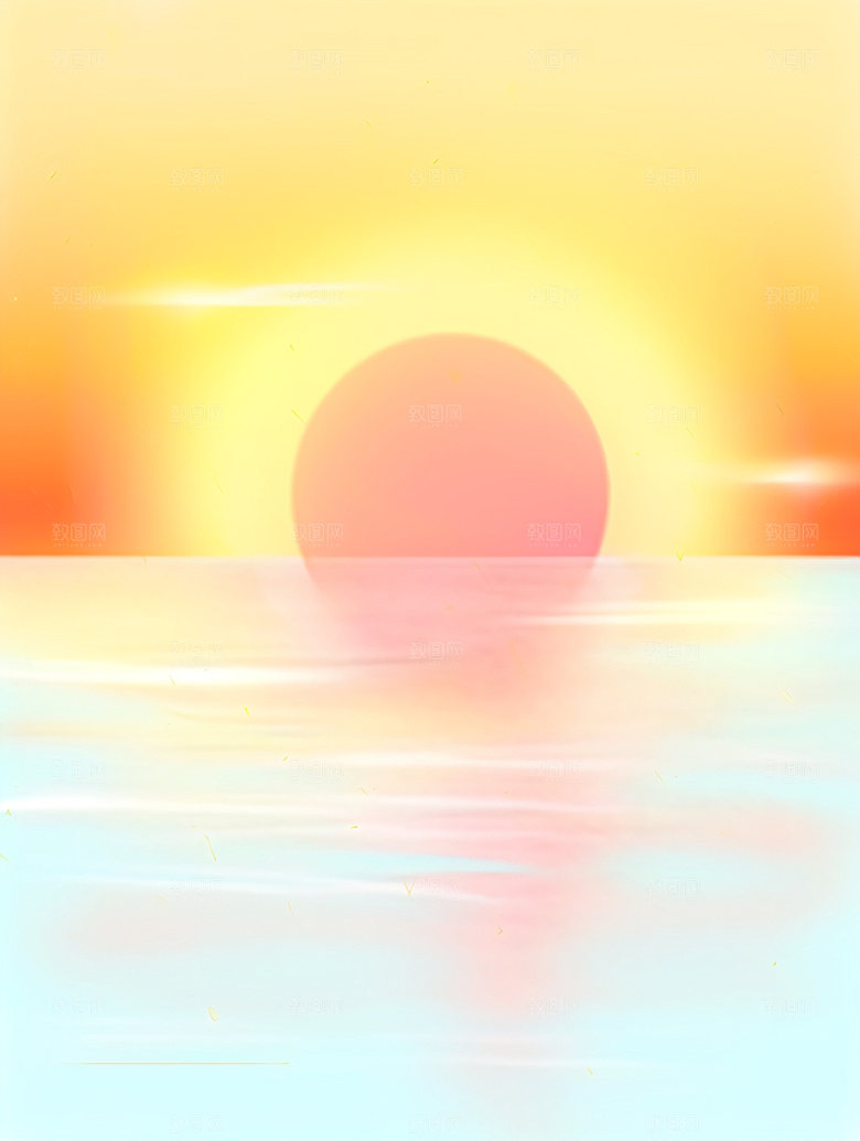 落日余晖暮年插画