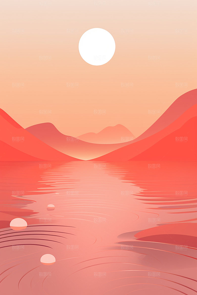 落日晚霞自然插画