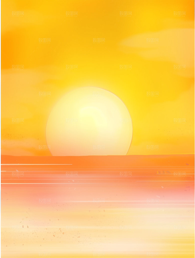 落日暮年余晖插画