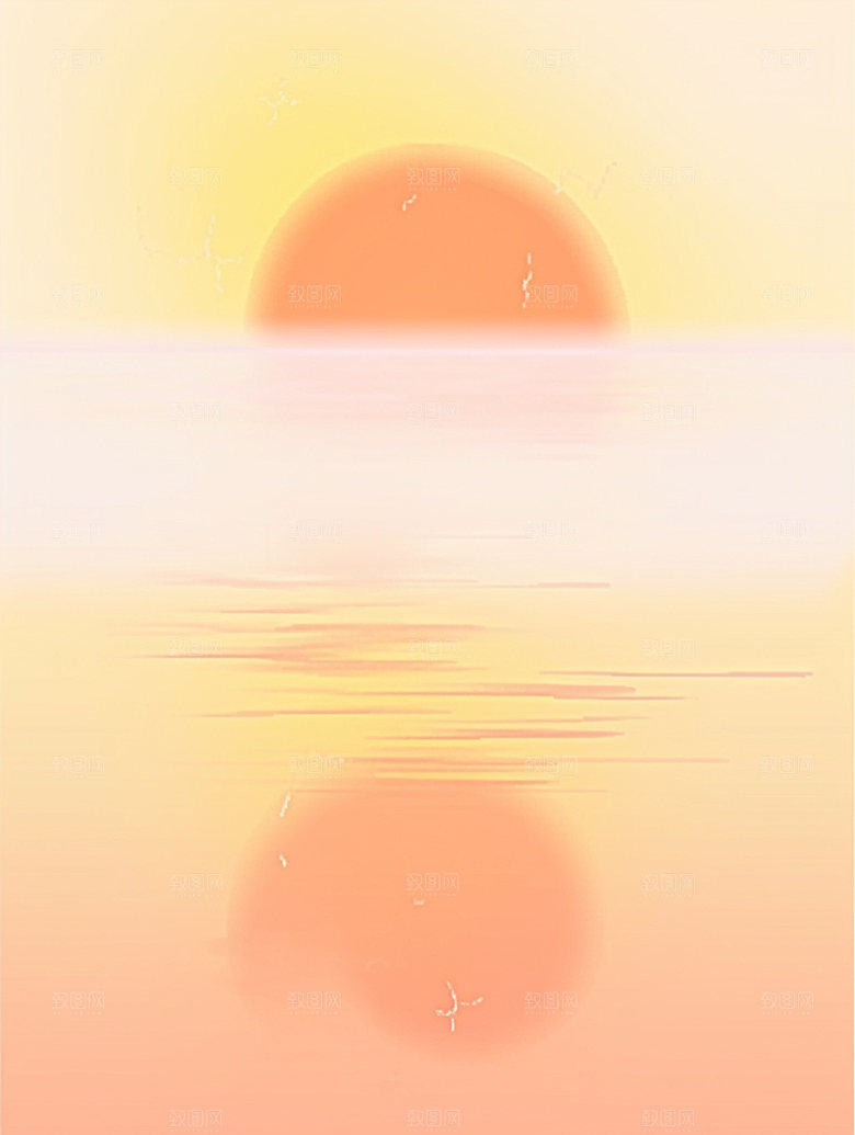 落日暮年余晖插画