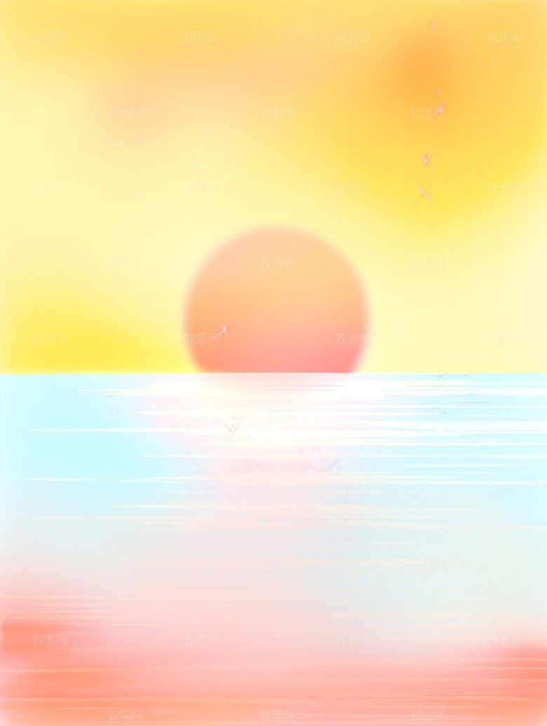 落日余晖暖色调插画