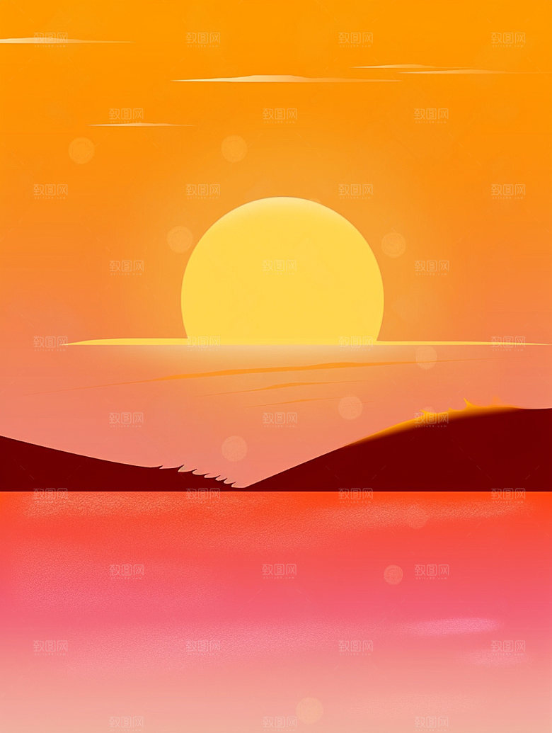 落日夕阳高清插画