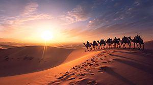 驼队西北沙漠摄影图