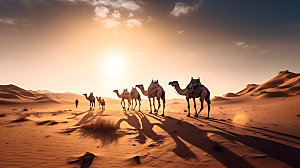 驼队沙漠丝绸之路摄影图