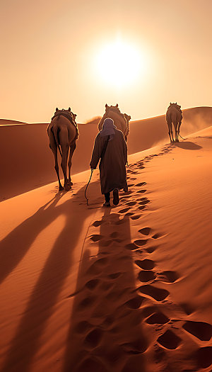 驼队荒漠西北摄影图