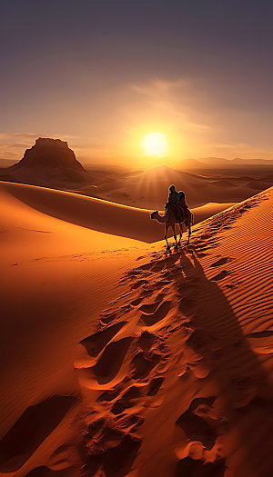 驼队高清大漠摄影图