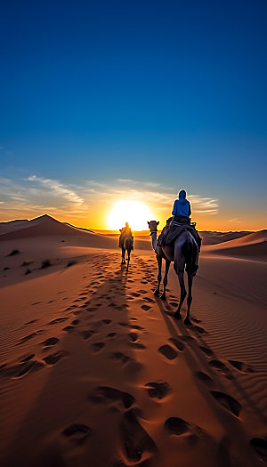 驼队沙漠大漠摄影图