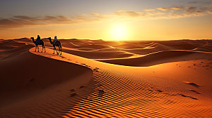 驼队大漠丝绸之路摄影图