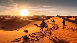 驼队沙漠荒漠摄影图