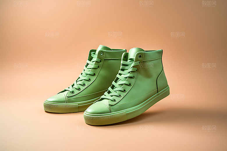 绿色帆布鞋休闲运动展示图