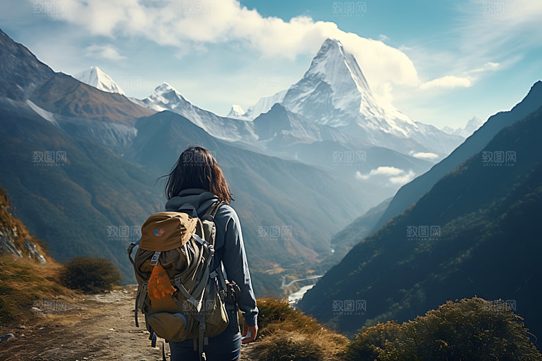 旅行背影自由行山河湖海摄影图