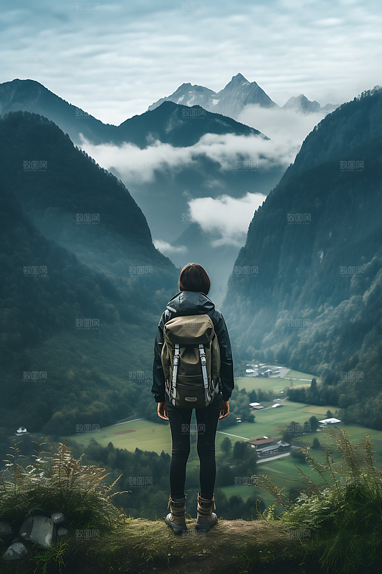 旅行背影自然山河湖海摄影图