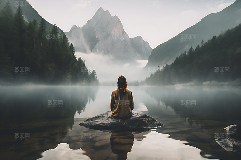 旅行背影山河湖海自由行摄影图