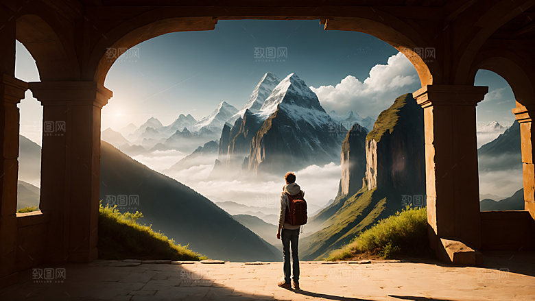 独自旅行旅游出游摄影图