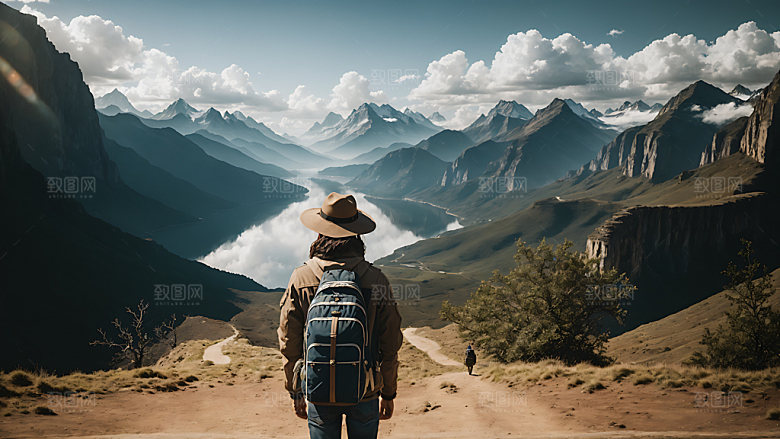 独自旅行背影高清摄影图