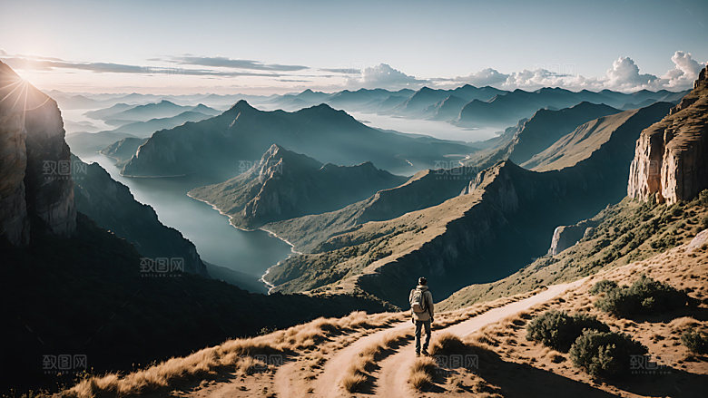 独自旅行出游背影摄影图