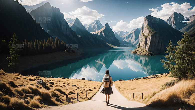 独自旅行背影自由行摄影图