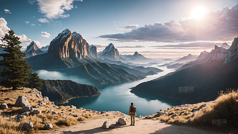 独自旅行风光背影摄影图