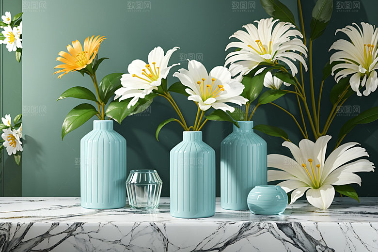 绿植插花鲜切花室内效果图