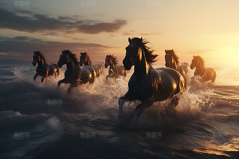 万马奔腾马到成功努力摄影图