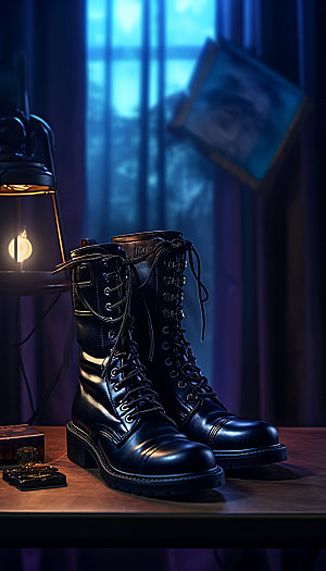 黑色马丁靴单鞋商品摄影图
