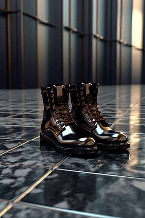 黑色马丁靴商品女式皮鞋摄影图