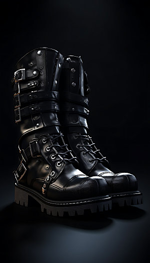 黑色马丁靴商品单鞋摄影图