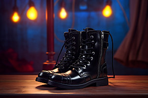 黑色马丁靴单鞋商品摄影图