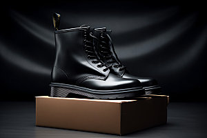 黑色马丁靴鞋类皮鞋摄影图
