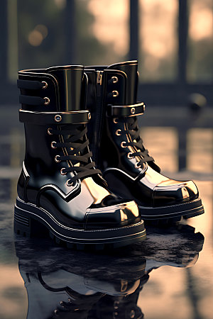 黑色马丁靴高帮鞋商品摄影图