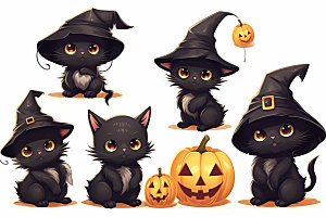 万圣节动物可爱黑猫插画