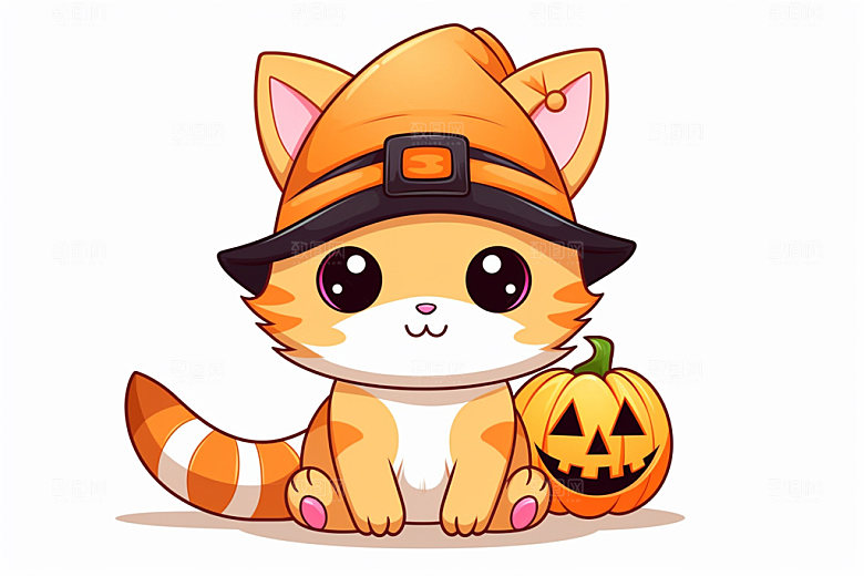 万圣节卡通可爱黑猫插画