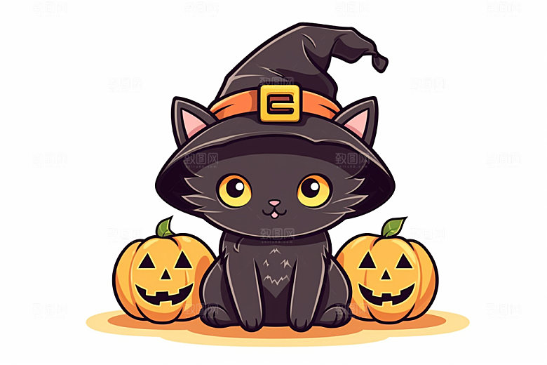 万圣节卡通拟人黑猫插画