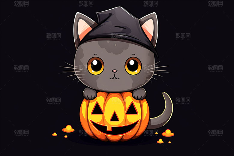 万圣节小恶魔猫咪黑猫插画