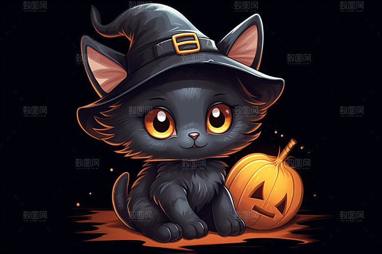 万圣节动物拟人黑猫插画