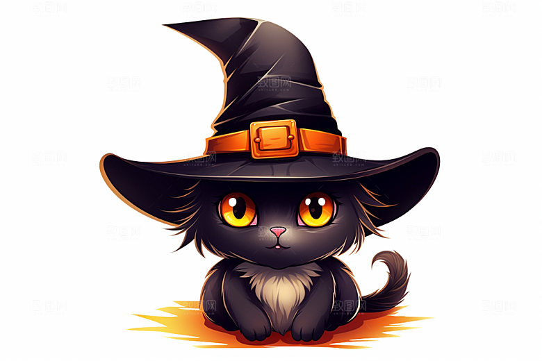 万圣节小恶魔趣味黑猫插画