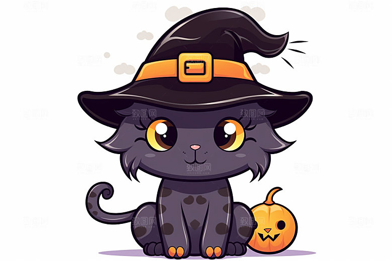 万圣节卡通动物黑猫插画
