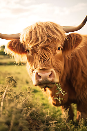 牦牛高原牧牛摄影图