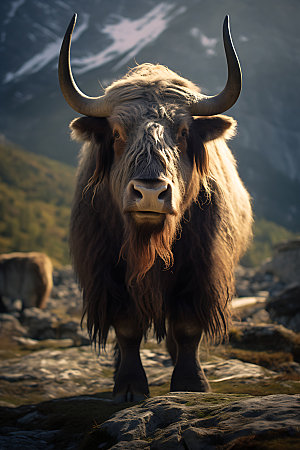牦牛放牧牧牛摄影图